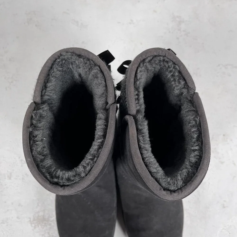 Tamarac Gray Lambswool Tall‎ Keri Bow Boots Sz 9